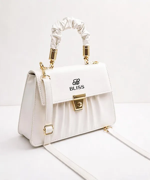 White_Structured_Handbag_With_Gold_Hardware_And_Chain_Strap