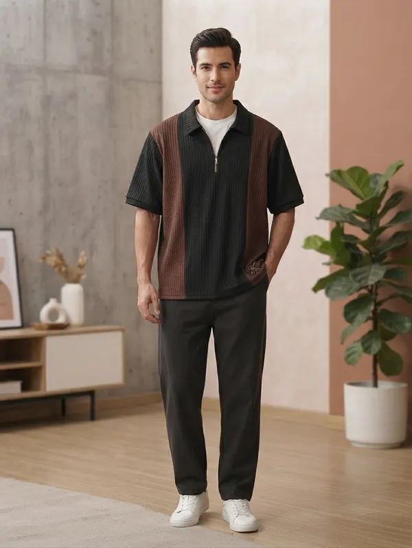 Karara_Cotton_Blend_Half_._Sleeve_Half_Zipper_Tshirt