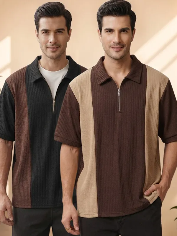 Karara_Cotton_Blend_Half_._Sleeve_Half_Zipper_Tshirt