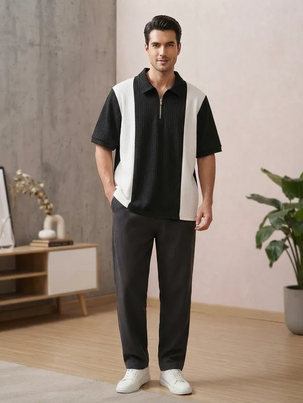 Karara_Cotton_Blend_Half_._Sleeve_Half_Zipper_Tshirt