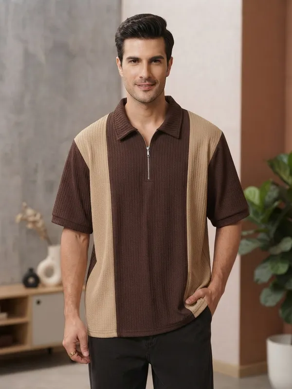 Karara_Cotton_Blend_Half_._Sleeve_Half_Zipper_Tshirt