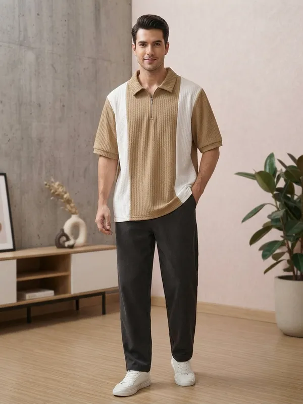 Karara_Cotton_Blend_Half_._Sleeve_Half_Zipper_Tshirt