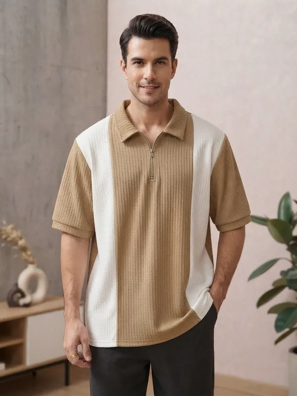 Karara_Cotton_Blend_Half_Sleeve_Half_Zipper_Tshirt