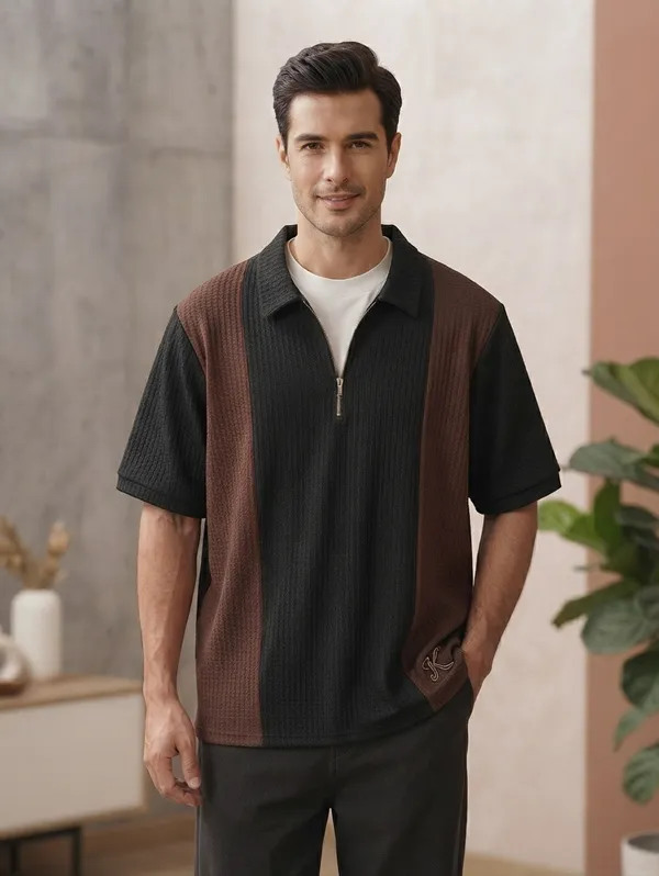 Karara_Cotton_Blend_Half_Sleeve_Half_Zipper_Tshirt