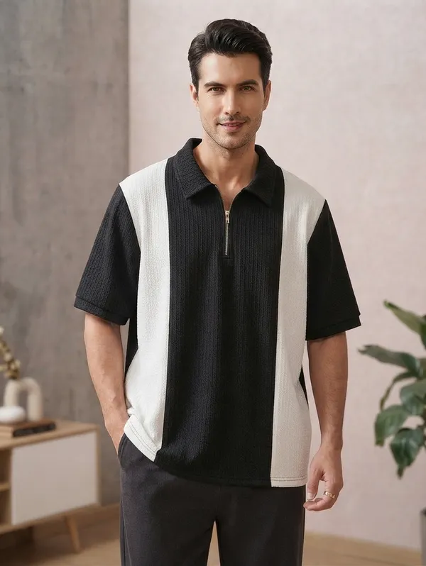 Karara_Cotton_Blend_Half_Sleeve_Half_Zipper_Tshirt