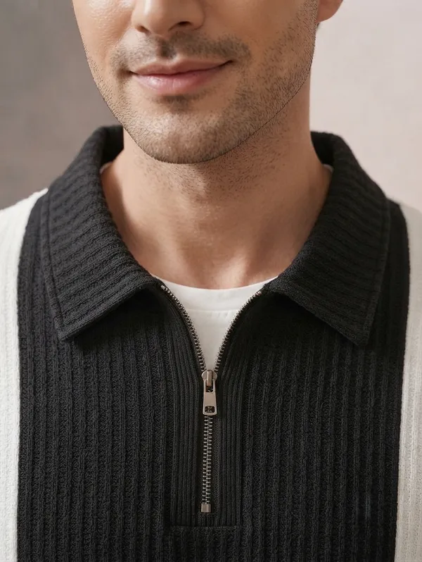 Karara_Cotton_Blend_Half_Sleeve_Half_Zipper_Tshirt