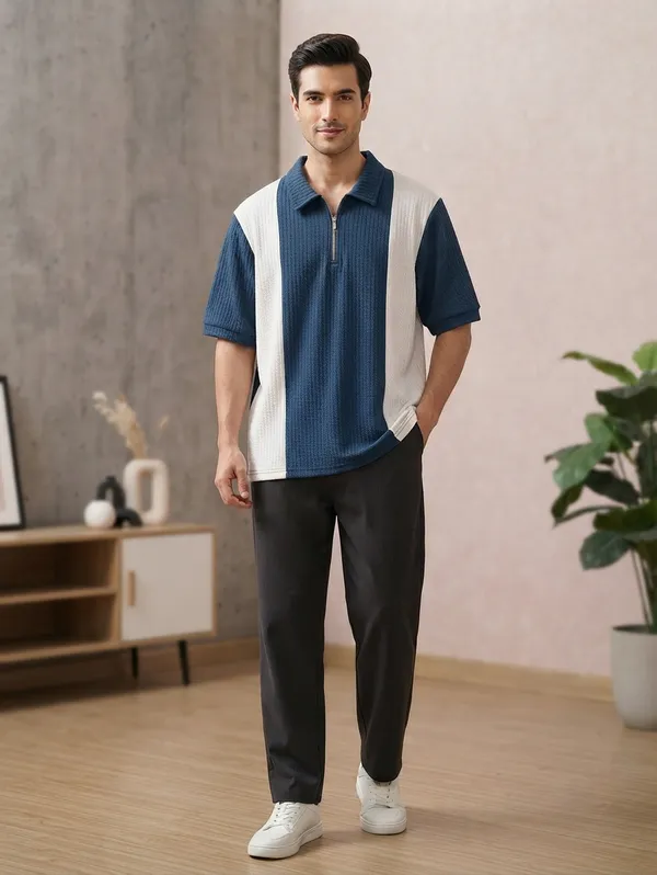 Karara_Cotton_Blend_Half_Sleeve_Half_Zipper_Tshirt