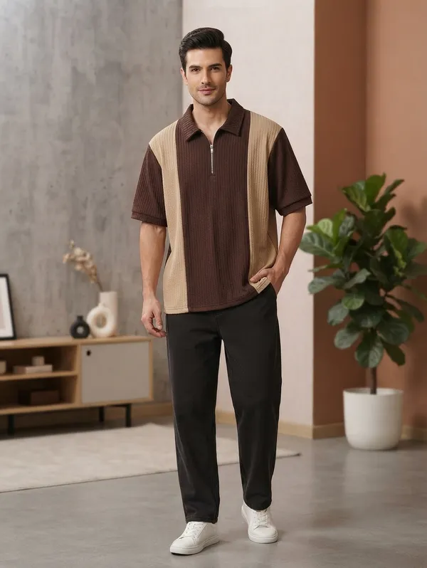 Karara_Cotton_Blend_Half_Sleeve_Half_Zipper_Tshirt