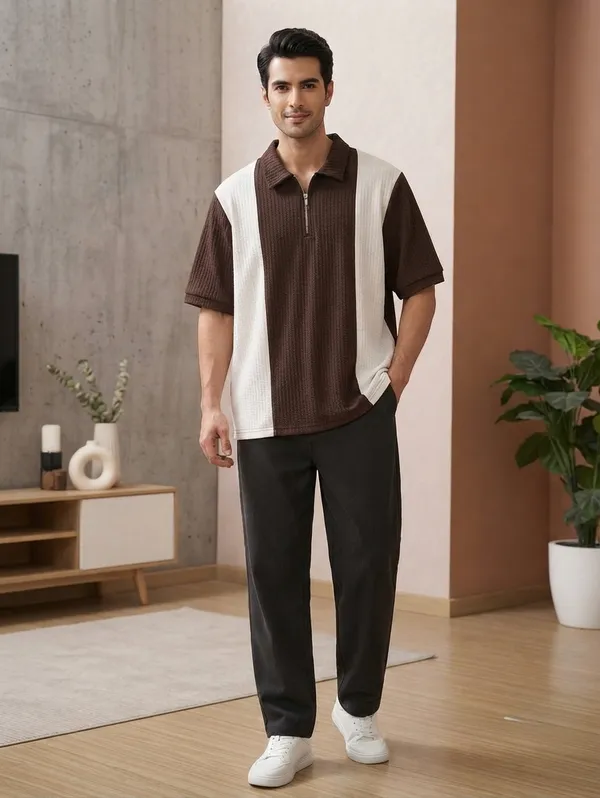 Karara_Cotton_Blend_Half_Sleeve_Half_Zipper_Tshirt