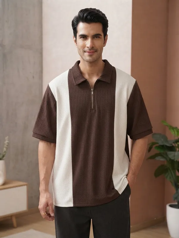 Karara_Cotton_Blend_Half_Sleeve_Half_Zipper_Tshirt