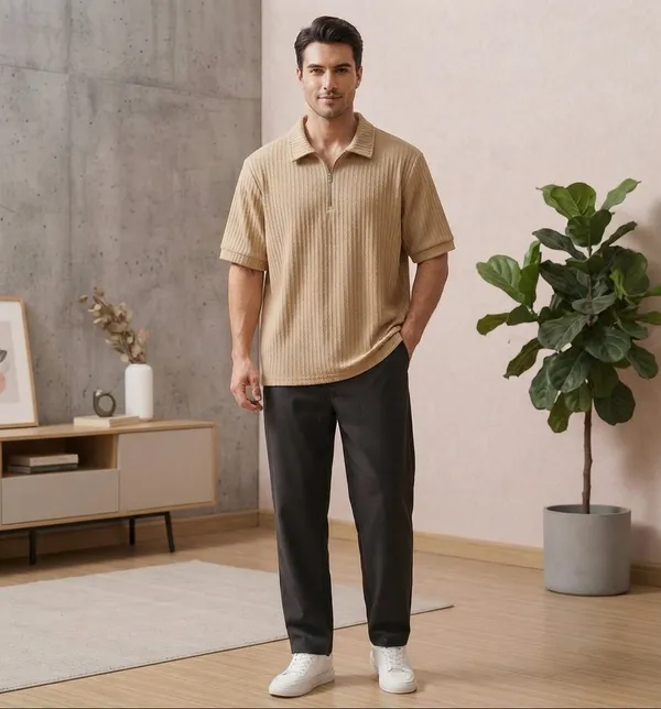 Karara_Cotton_Blend_Half_Sleeve_Half_Zipper_Tshirt