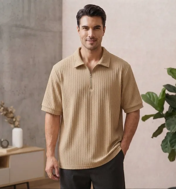 Karara_Cotton_Blend_Half_Sleeve_Half_Zipper_Tshirt