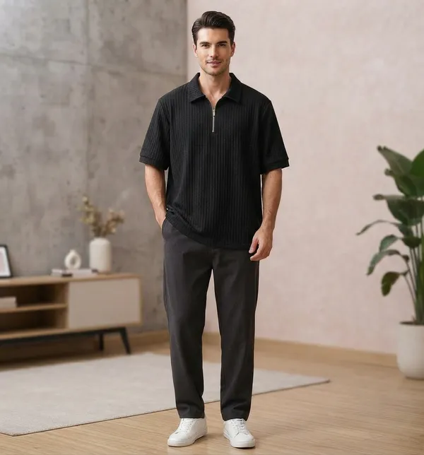 Karara_Cotton_Blend_Half_Sleeve_Half_Zipper_Tshirt