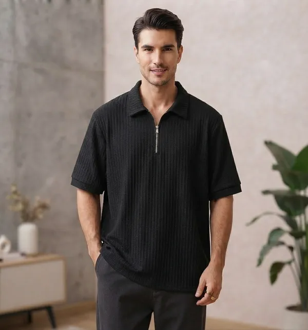 Karara_Cotton_Blend_Half_Sleeve_Half_Zipper_Tshirt