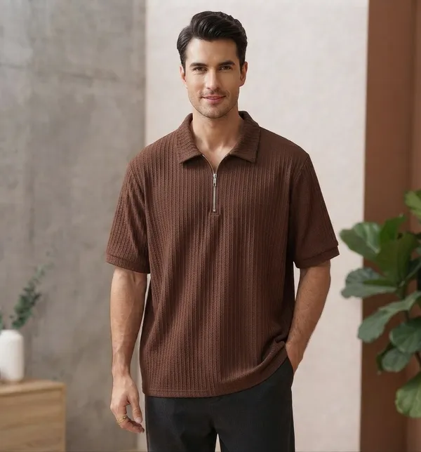 Karara_Cotton_Blend_Half_Sleeve_Half_Zipper_Tshirt