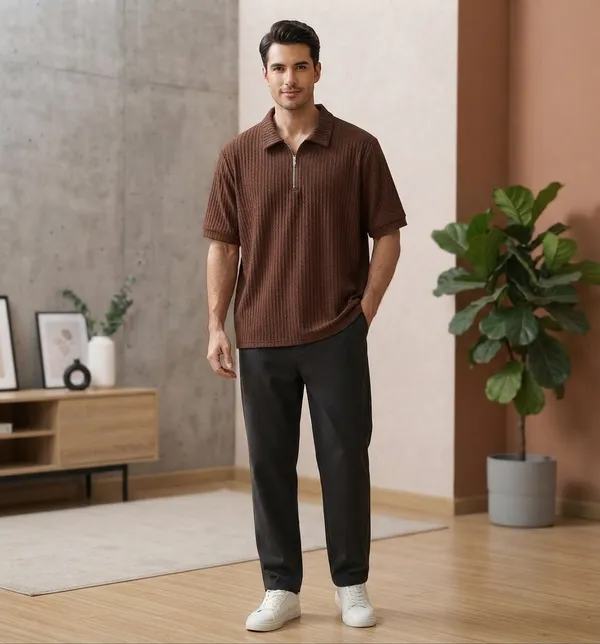 Karara_Cotton_Blend_Half_Sleeve_Half_Zipper_Tshirt