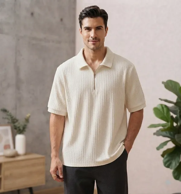 Karara_Cotton_Blend_Half_Sleeve_Half_Zipper_Tshirt