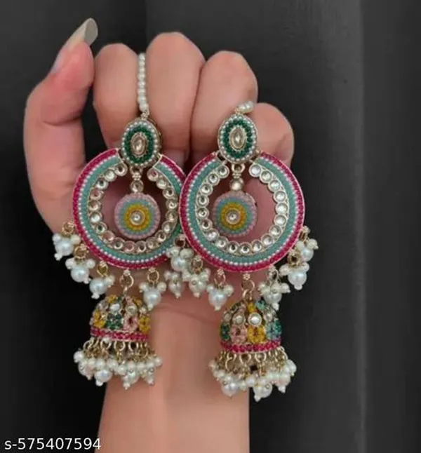 Heavy_Traditional_Jhumka_With_Pearls_And_Pink_Beads_Ethnic_Jewelry