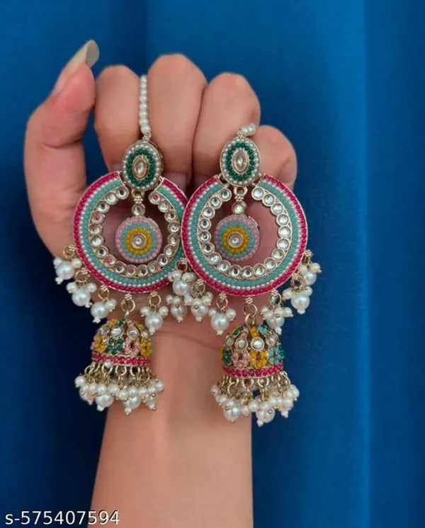Heavy_Traditional_Jhumka_With_Pearls_And_Pink_Beads_Ethnic_Jewelry
