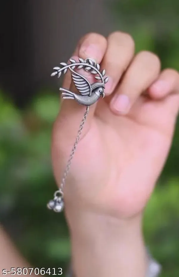 Stylish_Silver_Toned_Peacock_Shaped_Earrings_With_Leaf_Jhumki_Style