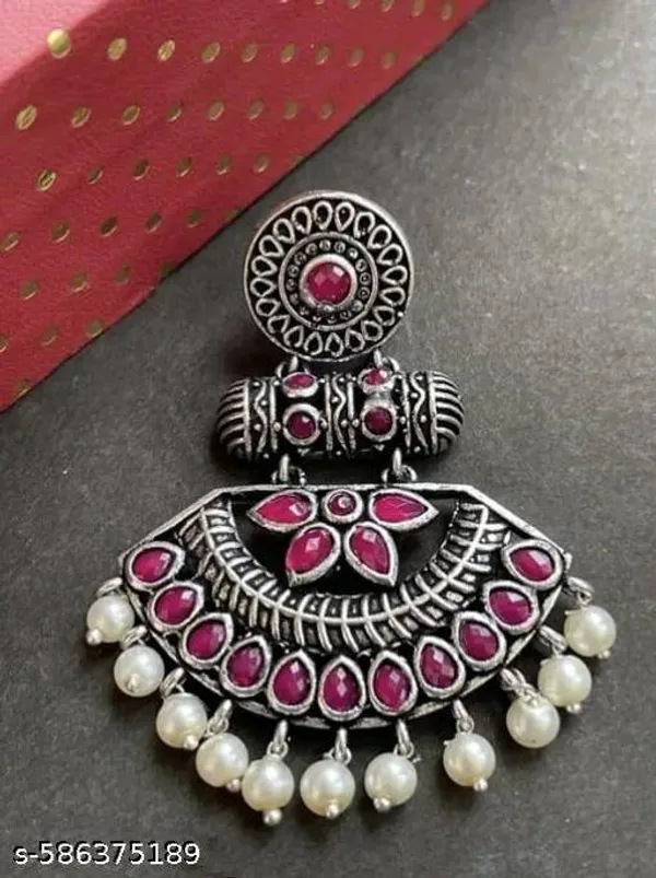 Stylish_Ethnic_Oxidised_Earrings_With_Pearl_Floral_Motifs
