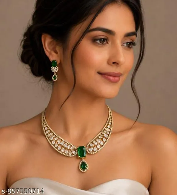 New_Twinkling_Chunky_Jewellery_Set_And_Earring_Silver_Plating