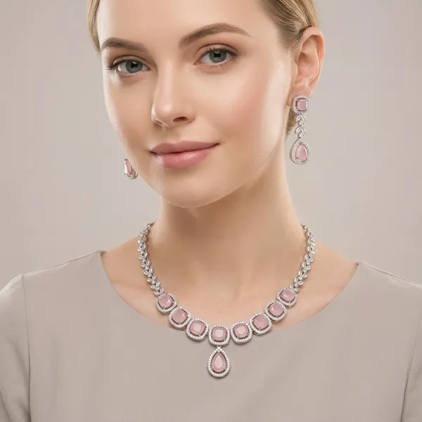 Women_S_Stone_Work_Silver_Neckless_Set