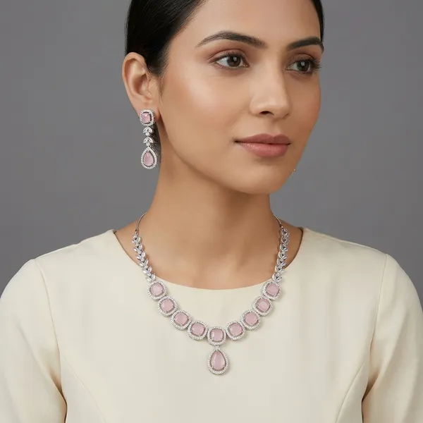 Women_S_Stone_Work_Silver_Neckless_Set