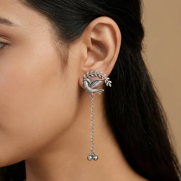 Stylish_Silver_Toned_Peacock_Shaped_Earrings_With_Leaf_Jhumki_Style