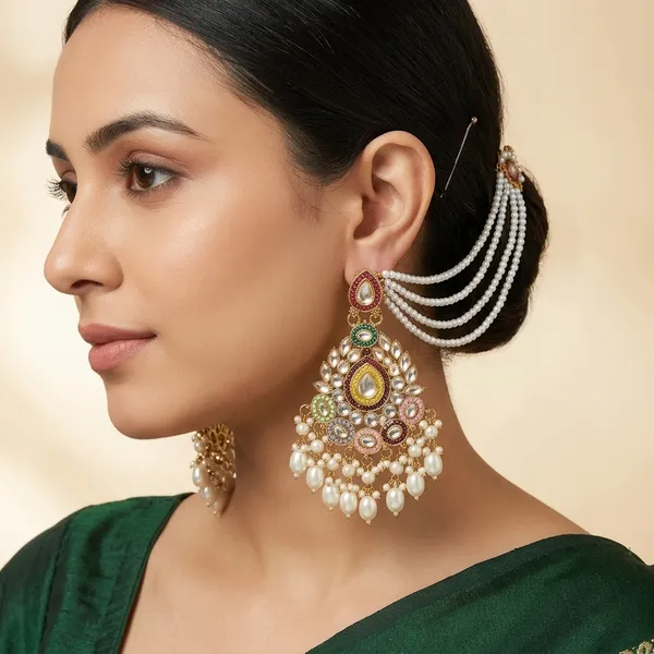 Stylish_Kundan_Pearl_Wedding_Earring_With_Kansher