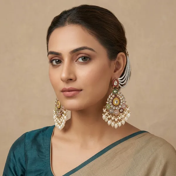 Stylish_Kundan_Pearl_Wedding_Earring_With_Kansher