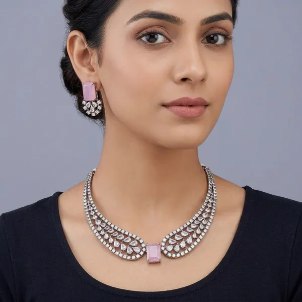New_Twinkling_Chunky_Jewellery_Set_And_Earring_Silver_Plating