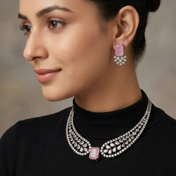 New_Twinkling_Chunky_Jewellery_Set_And_Earring_Silver_Plating