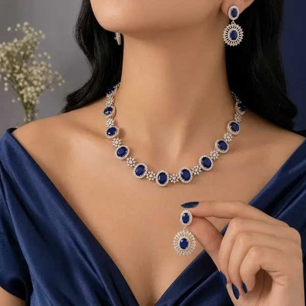 New_Twinkling_Chunky_Jewellery_Set_And_Earring_Silver_Plating