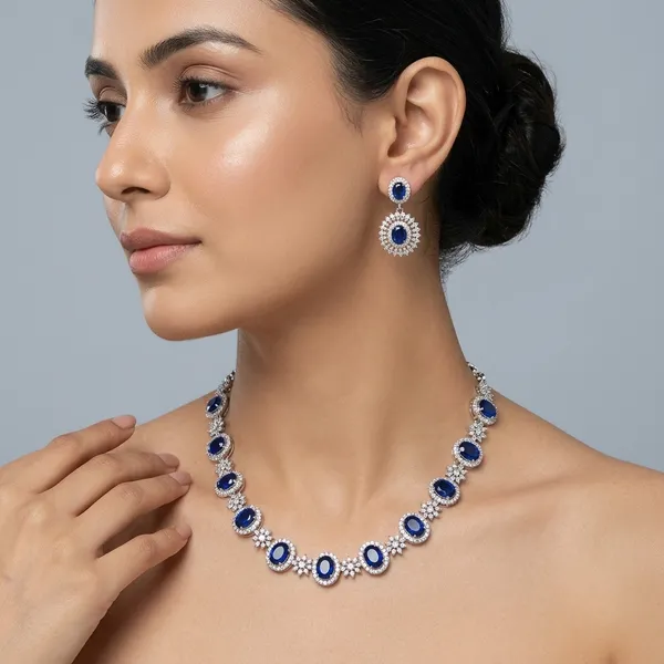New_Twinkling_Chunky_Jewellery_Set_And_Earring_Silver_Plating