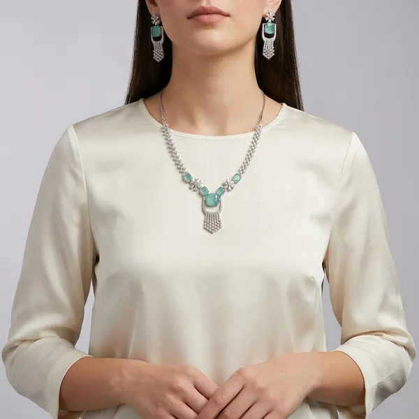 New_Twinkling_Chunky_Jewellery_Set_And_Earring_Silver_Plating