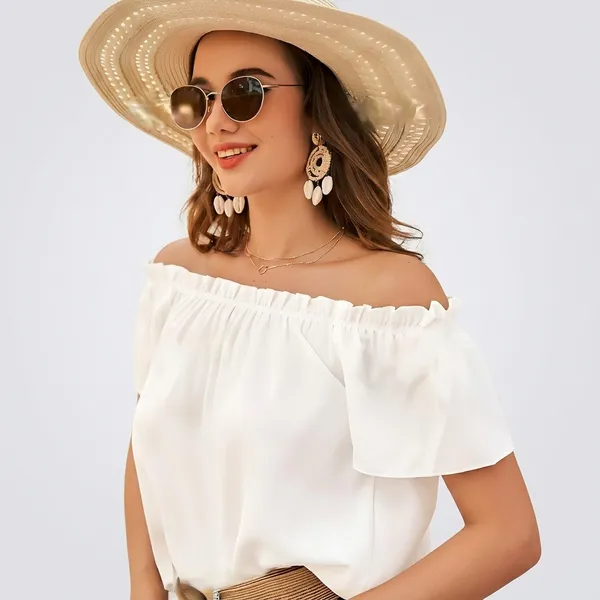 White_Off-Shoulder_Ruffle_Sleeve_Top_for_Women