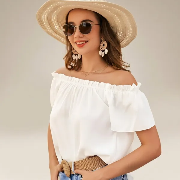 White_Off-Shoulder_Ruffle_Sleeve_Top_for_Women