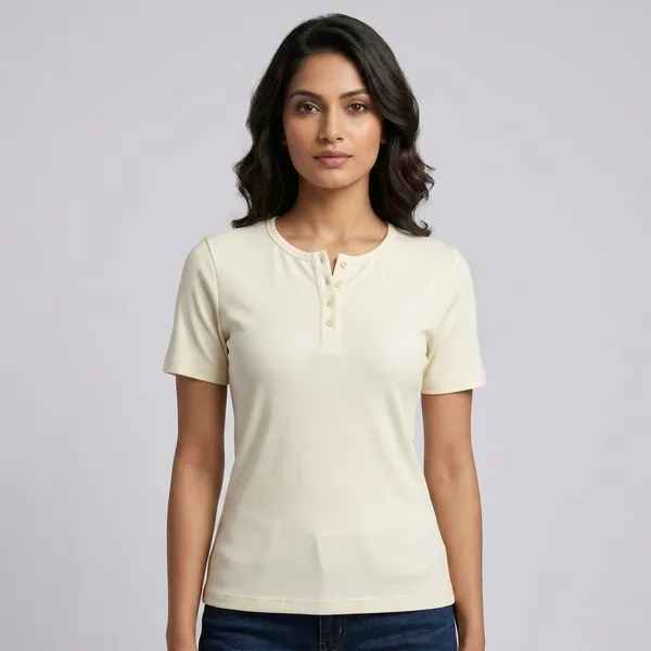 Cream_Ribbed_Henley_Neck_Short_Sleeve_Top_for_Women