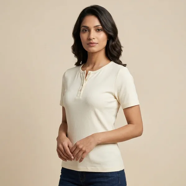 Cream_Ribbed_Henley_Neck_Short_Sleeve_Top_for_Women