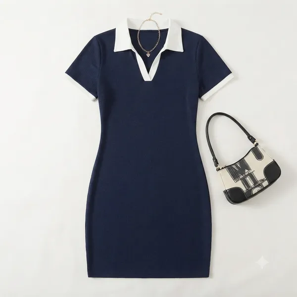 Black_Polo_Collar_Bodycon_Mini_Dress_with_White_Contrast_Trim_for_Women