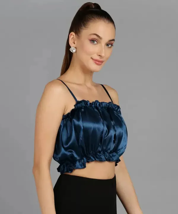 Teal_Satin_Crop_Top_for_women