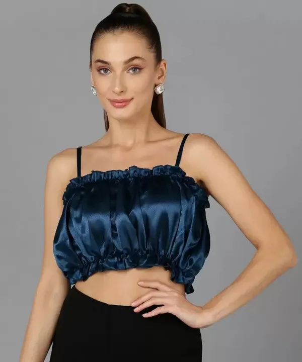 Teal_Satin_Crop_Top_for_women