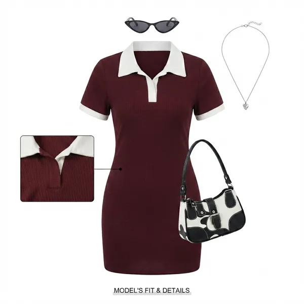 Maroon_ribbed_Dress_for_women