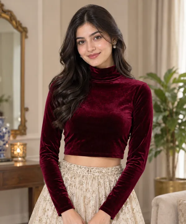 Maroon_Velvet_Readymade_Blouse_for_Women