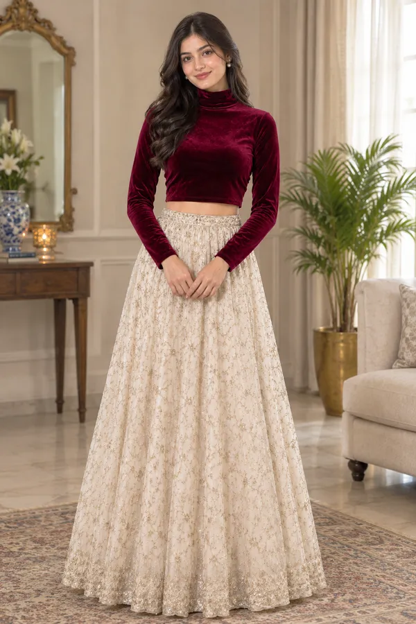 Maroon_Velvet_Readymade_Blouse_for_Women