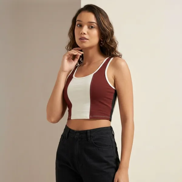 Color_Block_Off_White_And_Maroon_Crop_Top_For_Women