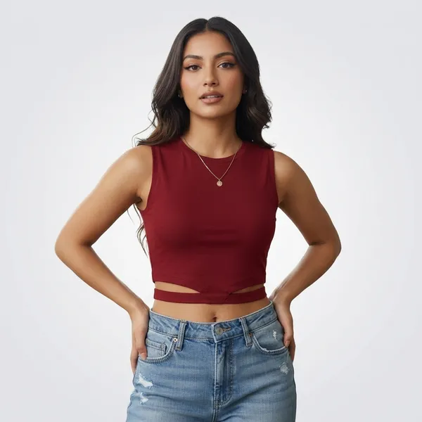 Maroon_Crop_Top_For_Women_With_Belt_Design