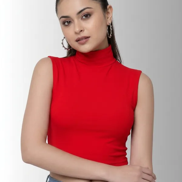 Red_Turtle_Neck_Solid_Top_For_Women
