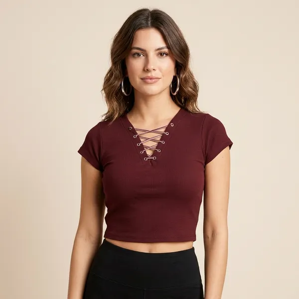 Maroon_Eyelet_Design_Ribbed_Crop_Top_For_Women